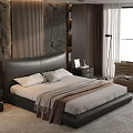 Modern Minimalist Bedroom With Black Leather Headboard Stone Wall And Floor To Ceiling Window