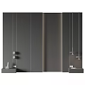 Modern Luxury Bathroom with Gray Walls Stone Texture Accent Round Mirrors and Pendant Lights