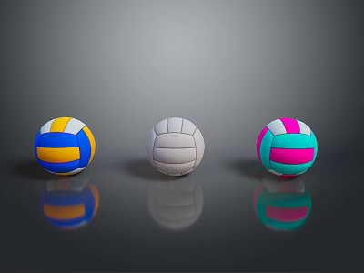 Colorful Volleyballs With Blue Yellow White Gray Pink And Green Patterns For Sports 3d model