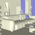 Modern Living Room Interior With Grey Leather Sofa Wooden Coffee Table And Arch Window