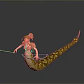 Mythical Female Game Character With Golden Hair Armor And Snake Body Holding Spear