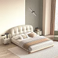 Modern Bedroom Interior With Brown Leather Padded Headboard Beige Dark Green Walls And Wall Lamp