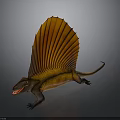 Prehistoric Sailback Reptile Character Realistic Orange Yellow 3D Model Isolated on Gray Background