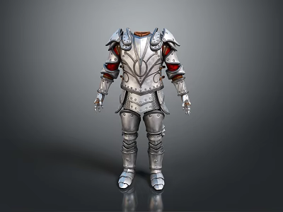 Shiny Metallic Full Body Knight Armor With Intricate Chest Plate And Red Arm Details 3d model