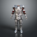 Shiny Metallic Full Body Knight Armor With Intricate Chest Plate And Red Arm Details