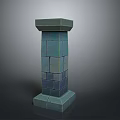 Ancient Stone Pillar With Stacked Square Blocks And Textured Surface Design 3d model