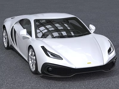 Sleek White Sports Car Aerodynamic Exterior On Pavement 3d model