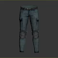 Blue Denim Pants With Brown Belt Knee Patches And Distressed Casual Style