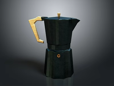Elegant Black Moka Pot With Golden Handle For Home Daily Use 3d model