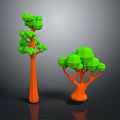 Cartoon Scene With Two 3D Designed Trees Orange Trunks Green Cube Shaped Foliage 3d model