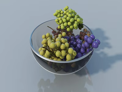Ceramic Bowl Filled With Fresh Green And Purple Grapes On Table Top 3d model