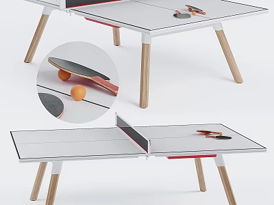 Foldable Ping Pong Table With Wooden Legs Paddles And Ball For Sports 3d model