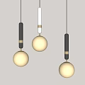 Modern Pendant Lights Design with Black White Rods Round White Shades and Gold Accents