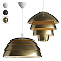 Modern Chandelier Interior Design With Layered White Shades And Black Gold Accents