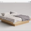 Modern Double Bed With Wooden Frame White Bedsheets And Gray Blanket 3d model