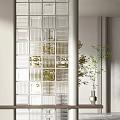 Modern Room Divider Design For Interior Space With Grille Pattern And Decorative Plants 3d model