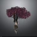 Enchanted Fantasy Tree With Purple Foliage Canopy Blue Glowing Accents And Spiked Root Base