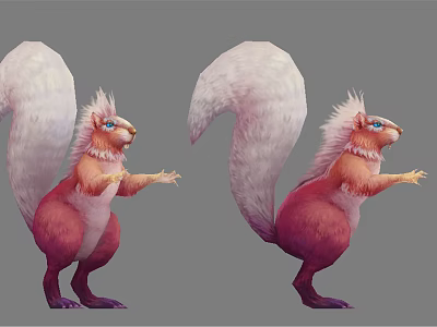 Fantasy Reptile Creatures With Large Tails Pink White Scales And Blue Eyes Standing 3d model