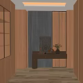 Modern Entryway Hallway with Wooden Walls Storage Cabinets and Decorative Vase Arrangement