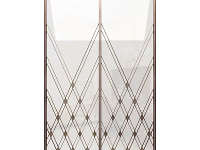 Modern Room Divider With Geometric Metal Frame And Glass Panel Design 3d model