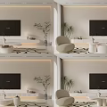 Modern TV Stand Interior With Flat Screen TV Potted Plants And Accent Chair