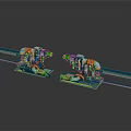 Industrial Robotic Arm Machinery With Blue Track System And Green Orange Components