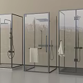 Modern Shower Enclosures With Overhead Handheld Shower Heads And Towels