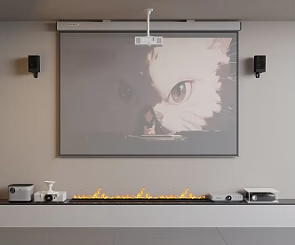 Projector Projection Curtain Audio Fireplace Projection Equipment Green Plant Potted Plant 3d model