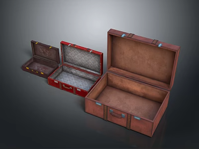 Vintage Open Suitcases in Red and Brown for Lifestyle Storage Items 3d model