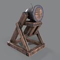 Medieval Wooden Siege Weapon With Triangular Support Frame And Circular Projectile Holder 3d model