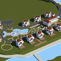 Luxury Residential Buildings With Green Lawns Water Fountain And Scenic Landscape