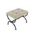 Elegant Upholstered Bench with Tufted Beige Seat and Bronze Metal Frame