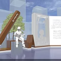 Educational Book Themed Sculpture With Three Character Classic Reading Figure And Urban Background