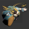 Colorful Female Character In Traditional Outfit With Phoenix Motifs And Graceful Lifted Leg Pose