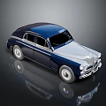 Vintage Navy Blue And Silver Classic Car Model With Shiny Surface Reflection 3d model