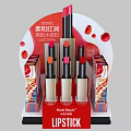 Retail Display Shelf with Multiple Lipsticks in Red Design for Makeup Showcase