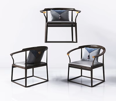 Stylish Accent Chair With Curved Wooden Frame Gray Cushion And Blue Pillow Tassel Detail 3d model