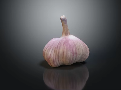 Fresh Garlic Vegetable Bulb With Purple Stripes On Reflective Black Surface 3d model