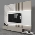 Modern TV Background Wall With Marble Texture Striped Panels LED Lighting And Storage Stand