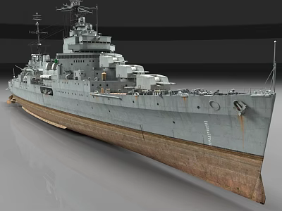 Historical Warship With Gray Hull Brown Bottom And Military Superstructure Details 3d model