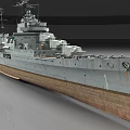 Historical Warship With Gray Hull Brown Bottom And Military Superstructure Details