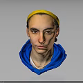 Portrait of a Man Wearing Yellow Headband and Blue Hoodie Against Gray Background