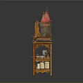 Traditional Decorative Wooden Altar Furniture Featuring Red Golden Roof And Multi Tiered Shelves With Deities