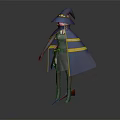 Wizard Character And Magic Fox Creature In Blue Cloak With Yellow Stripes And Pointed Hat