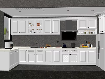 Modern Kitchen Interior Design With White Cabinets Countertop And Appliances 3d model