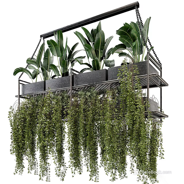 Multi Tiered Hanging Planter With Lush Trailing Green Foliage And Tropical Plants 3d model 