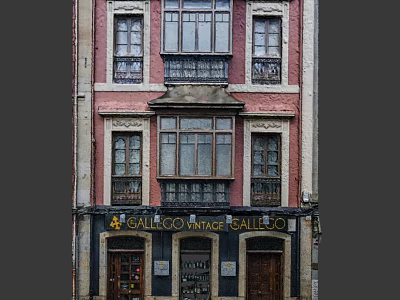 Cartoon Style Vintage Building Scene with Shop Sign Windows and Wooden Doors 3d model