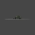Old Rusty Green Blue Tank With Long Cannon On Desert Ground Under Red Sky
