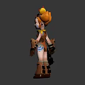 Vibrant Cartoon Female Character With Chick Creature On Head Orange Hair And Hammer