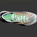 White and Orange Sports Sneakers with Green Laces Blue Air Cushion Sole and Swoosh Design